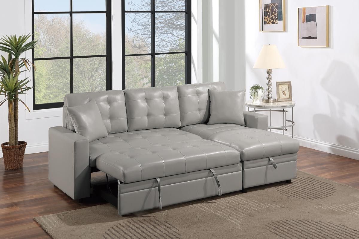 Brand New Grey Leather Sectional Sofa Storage Sleeper
