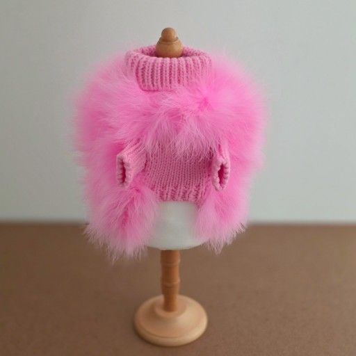 Hot PINK Knit Pet Sweater with Feather Trim!