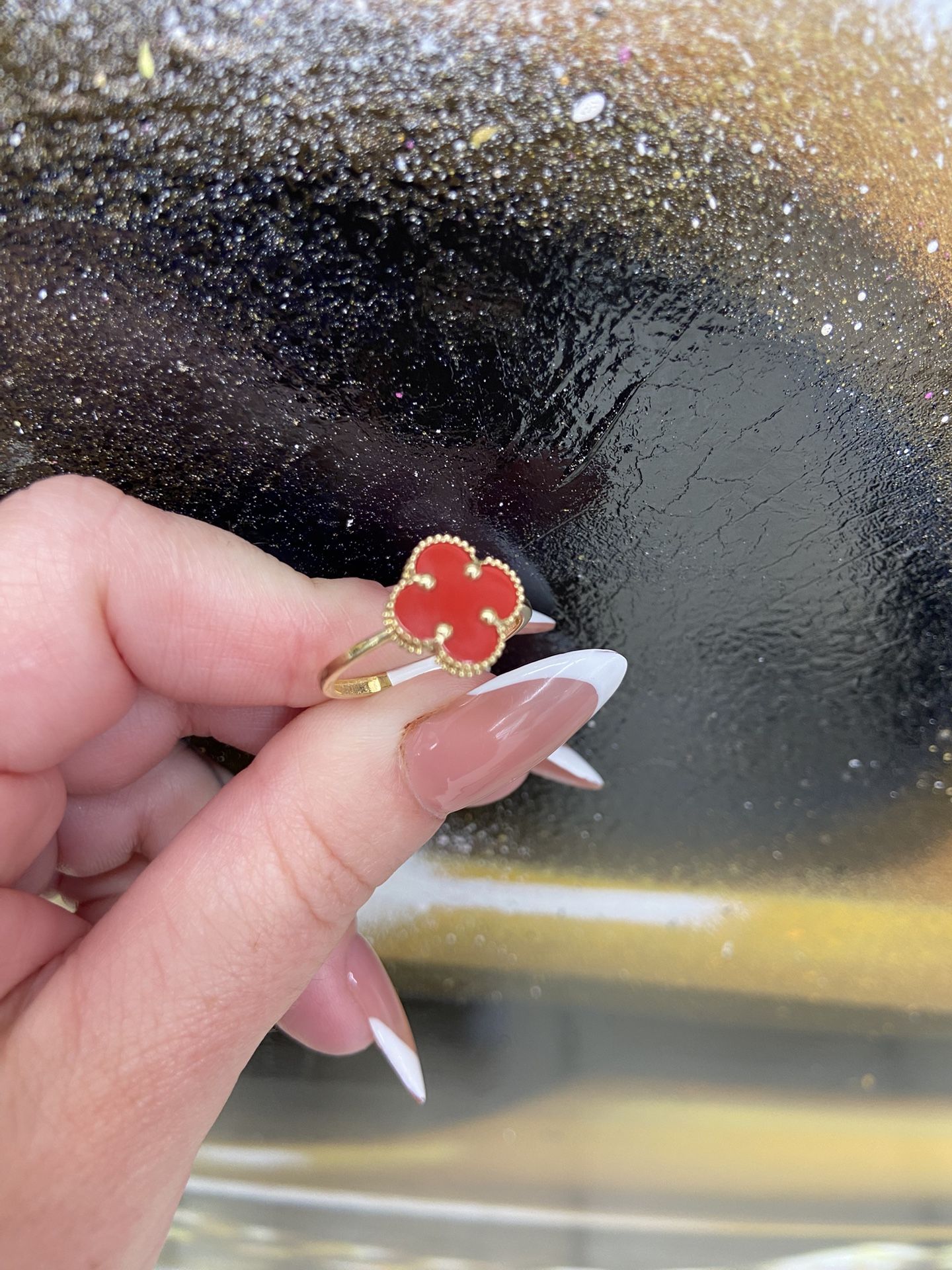 14k RED FLOWER RING
