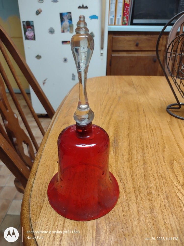 Antique Hobbs Glass Cranberry Wedding Bell