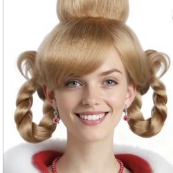 Cindy Lou Who Wig Halloween Christmas Cosplay Blonde Pigtails Bangs