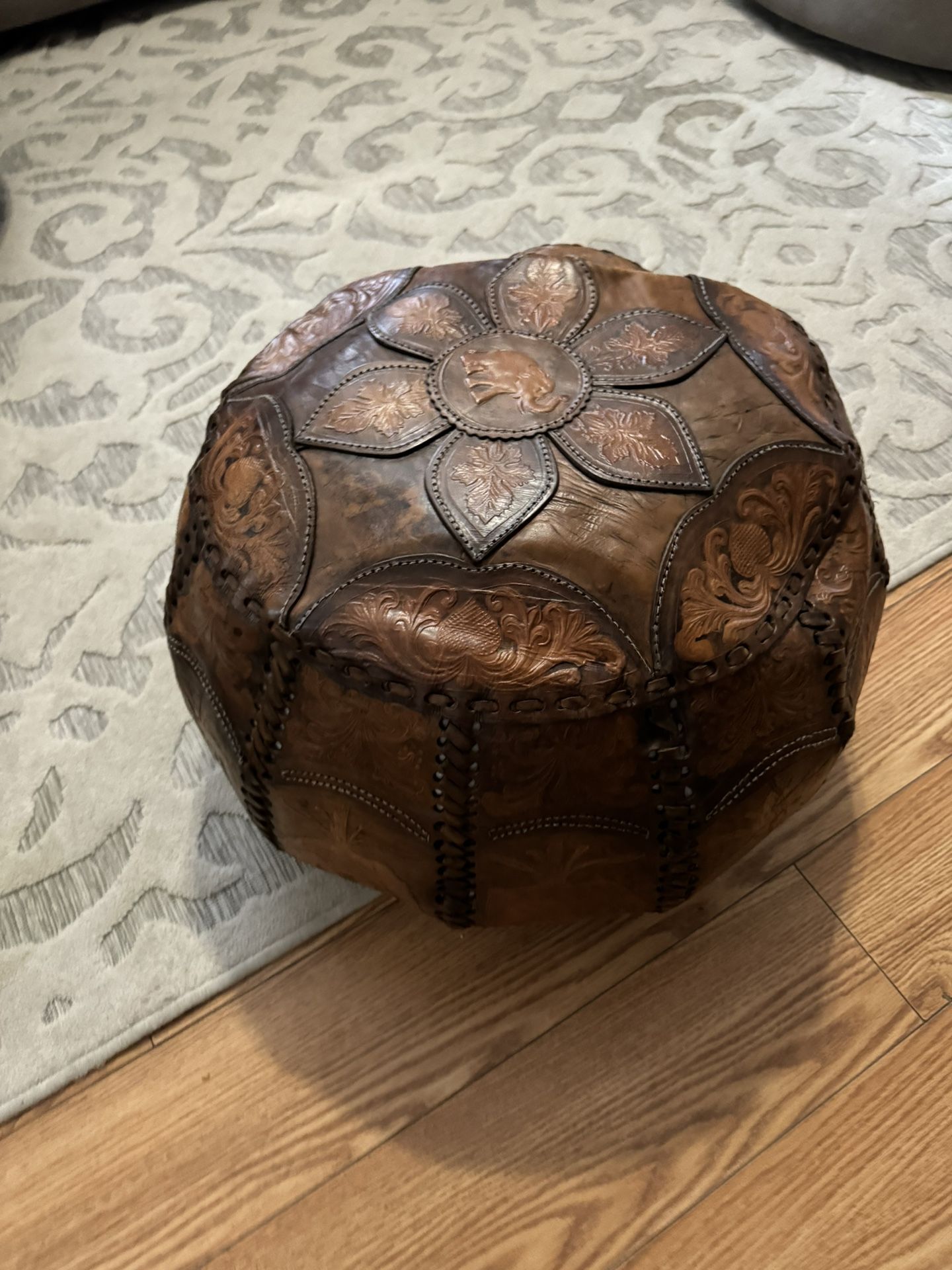 Rare Real Leather Seat And Ottoman From Sri Lanka