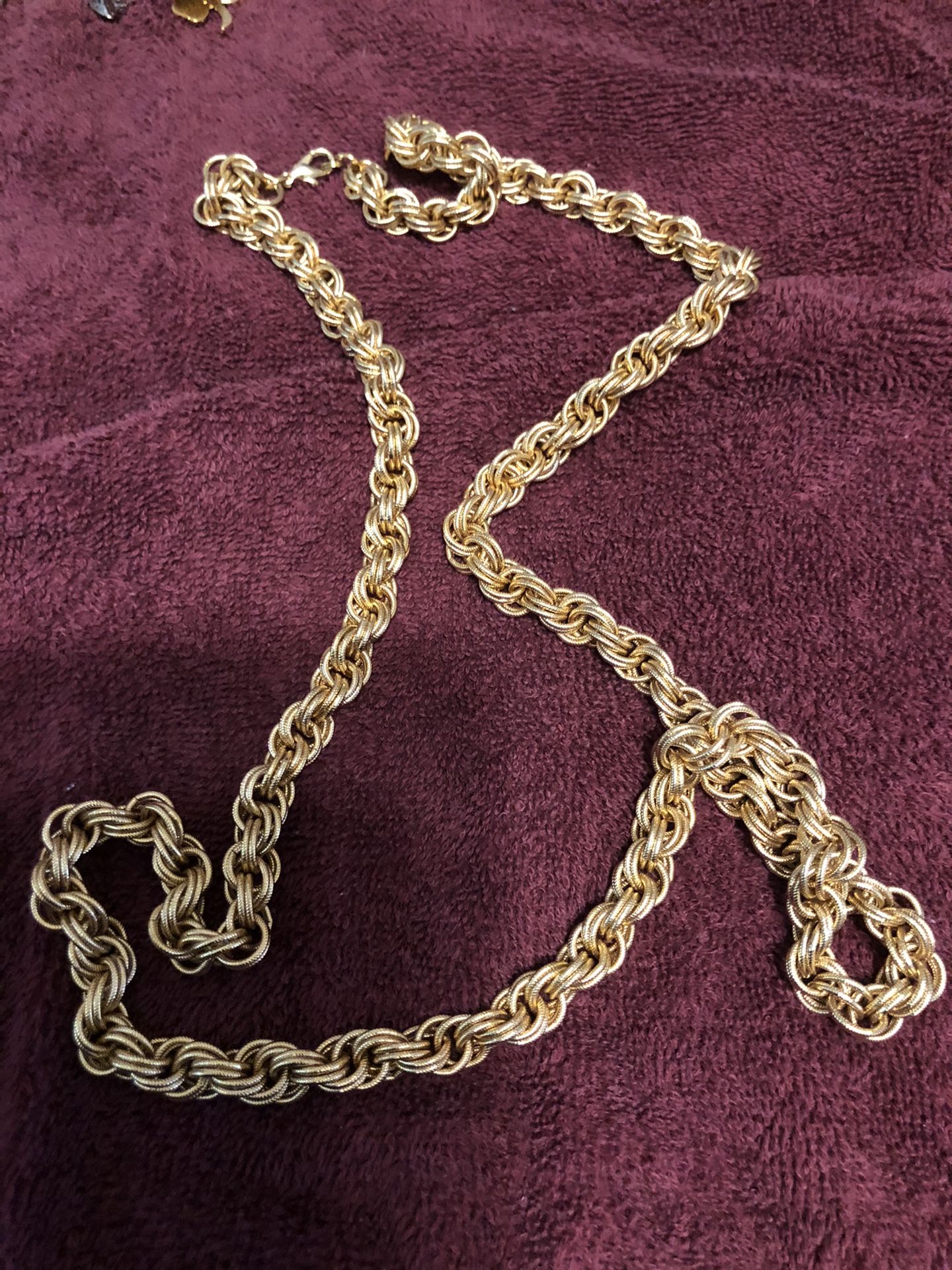 Gold tone Plated Hollow Rope Chain, 35 “