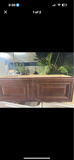 Dark Brown Wood Two-Door Wall Kitchen Cabinet