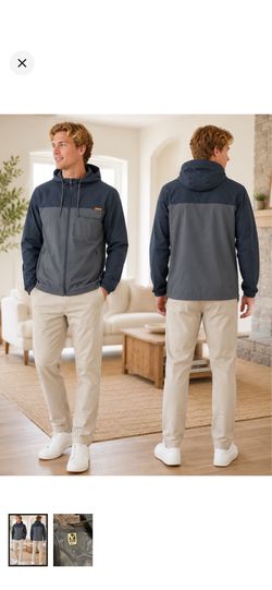 Voyager Men’s M Blue Gray Hooded Windbreaker Rain Jacket