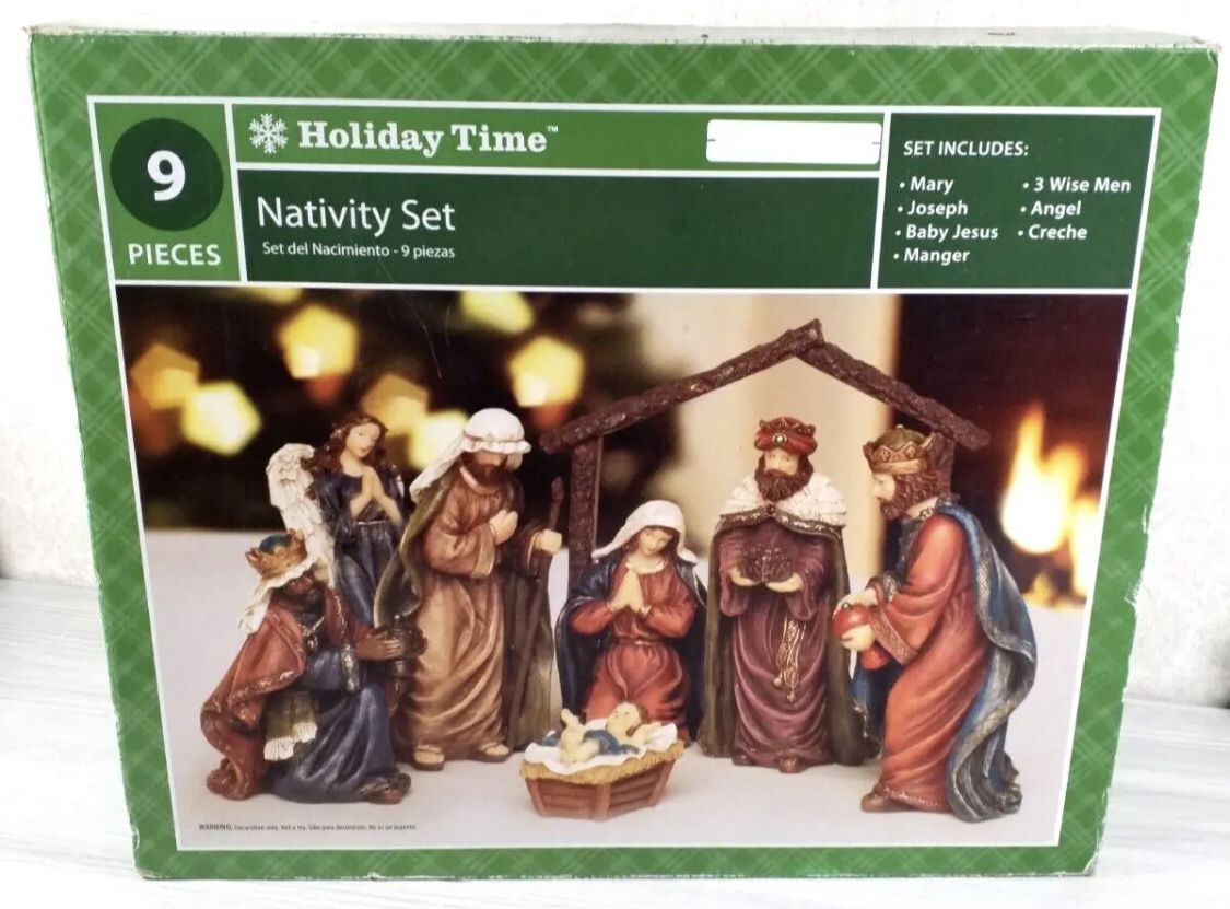 Like New Christmas Nativity Scene Figurines 9pcs. Hand Painted 8" Complete Holiday Time 