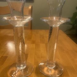 Controlled bubble Glass candle holders. Hand blown. Tall. 10.5 inches. Set of 2. Like New Condition