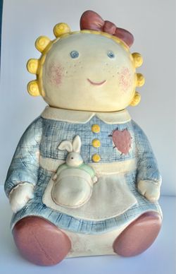 Vintage Treasure Craft "Sugar" Rag Doll Ceramic Cookie Jar.