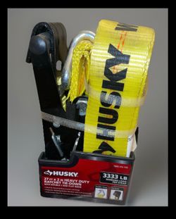 Husky 27ft x 2 in HEAVY DUTY Ratchet Tie Down - Double J Hook & Flat Hook 3333LB