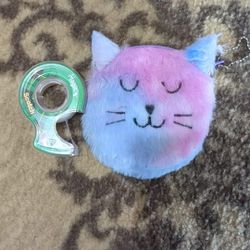 Cute Fluffy Coin Cat Purse Cotton Candy Color With Zipper 