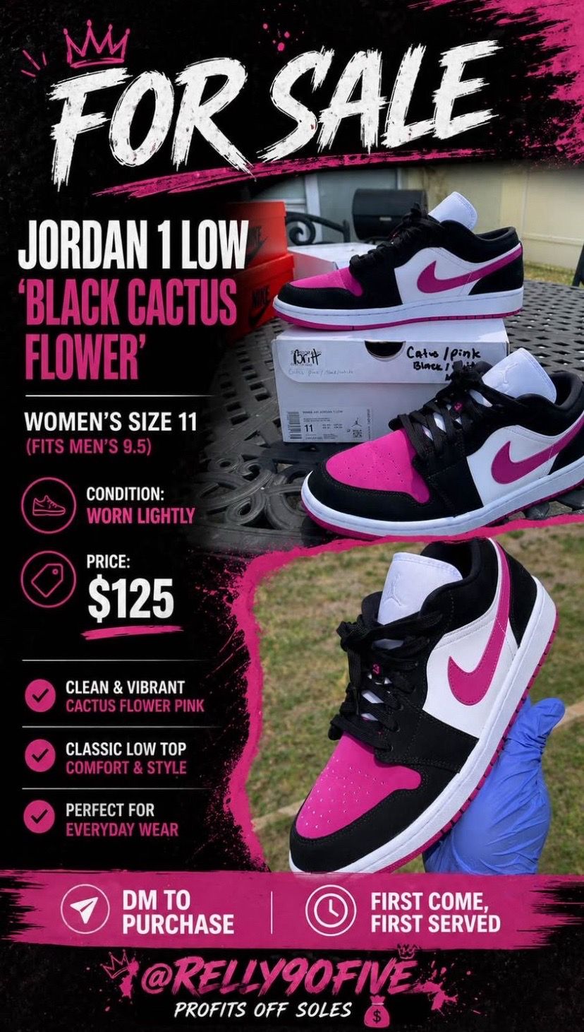 Jordan 1 Low ‘Black Cactus Flower’ wmns size 11 worn lightly $125