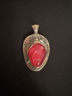 Vintage Silver 925 Pendant Red Stone