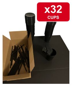 32 Pack Kids Plastic Tumblers with Lids and Straws 16 oz Black Glitter Party Cups