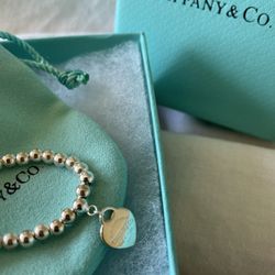 Tiffany & Co. Silver Bead Heart Charm Bracelet