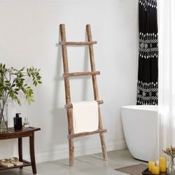 Natural Solid Wood 4-Rung Rustic Blanket Ladder, 59" H ，D2172