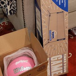 Boulder Portable No Stakes InstaNet & Pink Wilson Volleyball Set 