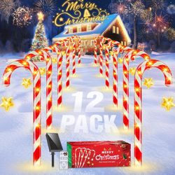 BRAND NEW 12 Pack Waterproof Solar Christmas Candy Cane Lights with Remote Control & 8 Modes