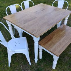 Dining Table Chairs And Bench Solid Wood Kitchen Table Set 