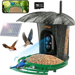 Smart Bird Feeder Camera with 64G Card, 1080P HD Identify Bird Species, Bird House with 7W Solar Panel for Wild Bird Watching, Outdoor, Garden, Bird L