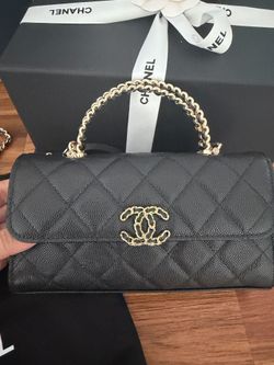 Caviar Quilted Chain Match Top Handle Phone Holder With Chain Black