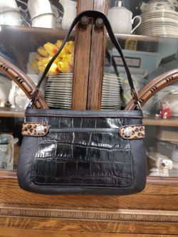 Brighton Bag Croc Embossed Leather Leopard Hair Trim