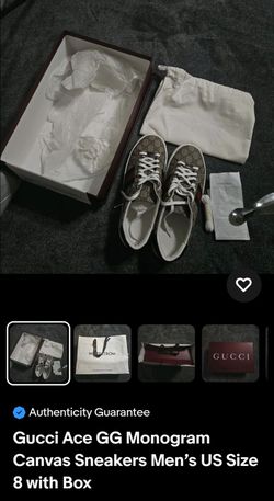 Gucci Ace GG Monogram Canvas Sneakers Men’s US Size 8 with Box
