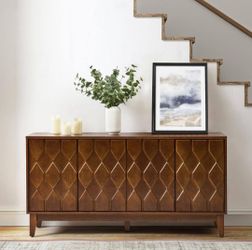 NEW 60" Walnut Geometric Sideboard – 4-Door Modern Cabinet
