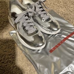 America's Cup Paneled Leather Low-Top Sneakers Silver