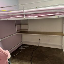 Full Sized Metal Loft Bed With Desk And Shelves
