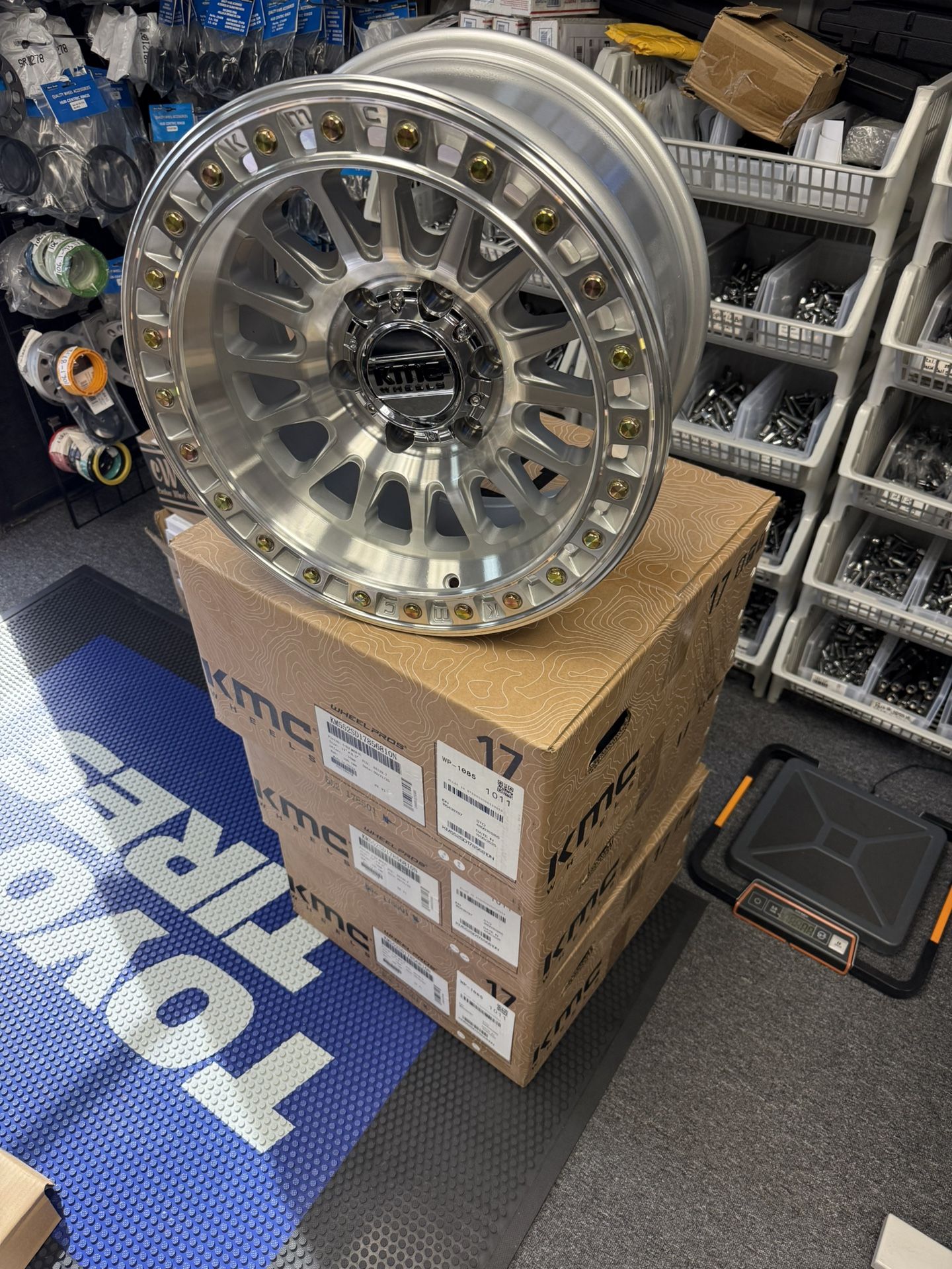 17x8.5 KMC KM552 IMS Gloss Silver W/ Machined Face Wheels 6x5.5 (25mm) Set of 4