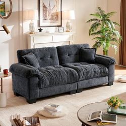 91 in. Ample Cloud Couch Dark Gray Chenille 2-Seater Loveseat with Memory Foam Cushion for Living Room Office Sofa
