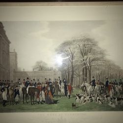🔥 Vintage English Hunting Print – “The Meet at Badminton” (Framed) 🔥