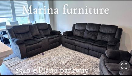Dark Gray Reclining Sofa and Loveseat Set