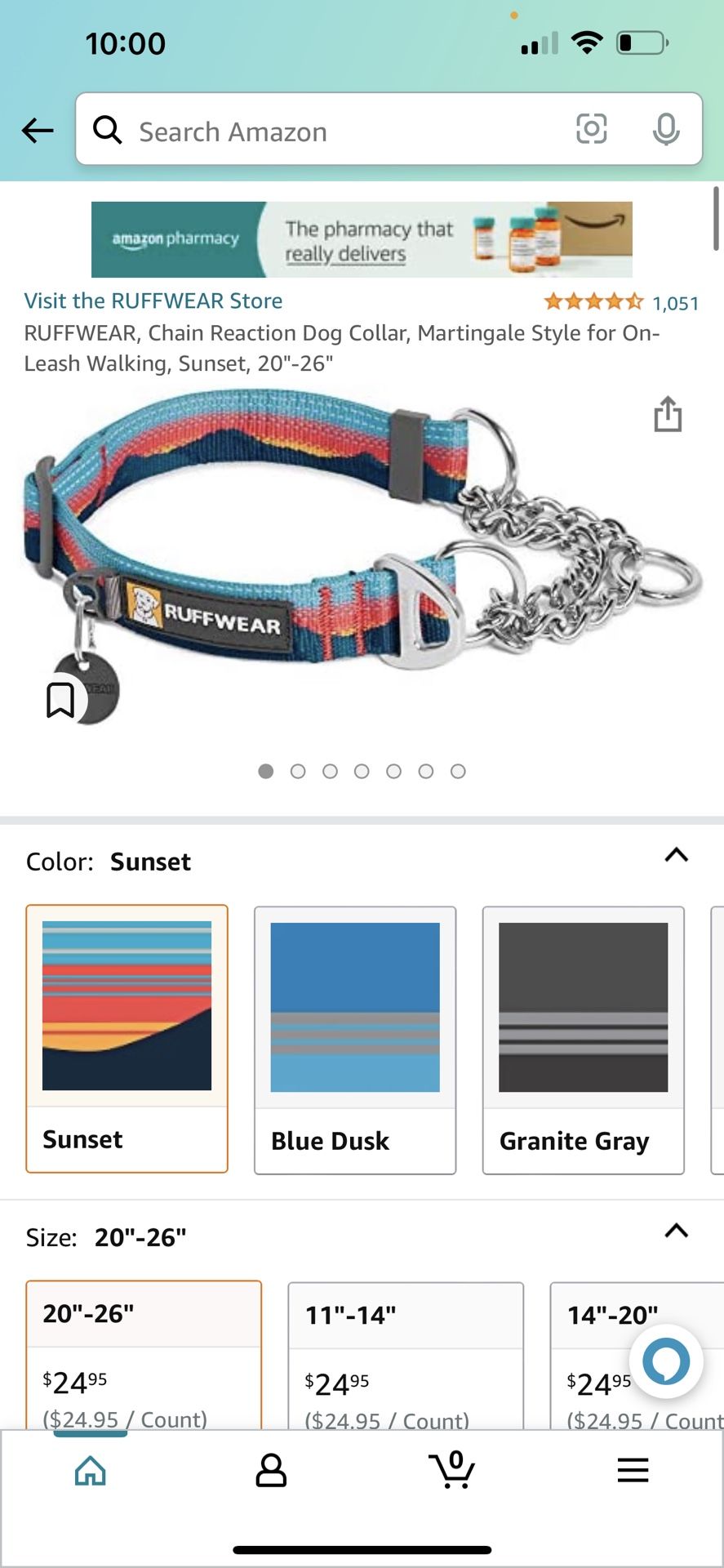 RUFFWEAR, Chain Reaction Dog Collar, Martingale Style for On-Leash Walking, Sunset, 20"-26"