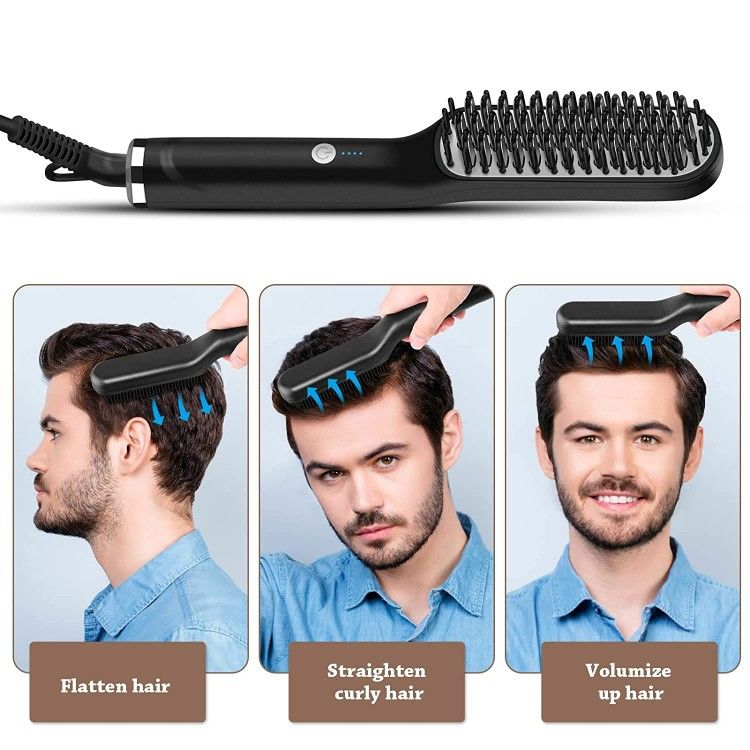 Beard Straightener Brush for Men: 3 in 1 Electric Ionic Hot Mustache Comb Tame Grooming Wild Portable Blow Dryer Styler with Temperatures & Quick Heat