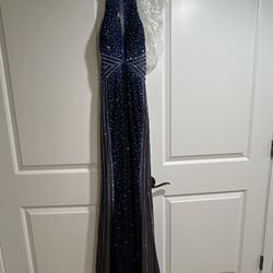 Black And Blue Sequin And Beaded Formal Dress