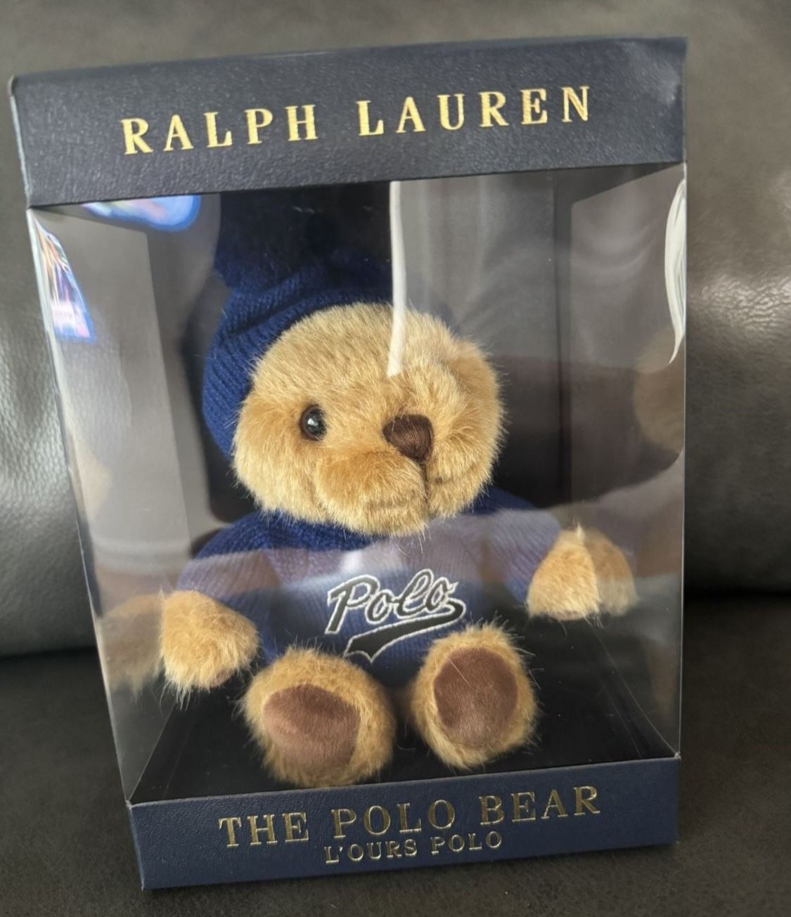Ralph Lauren Teddy Bear blue collectible  Brand new in box Box measures 8.5” x 6”