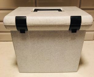 Portable Gray Plastic File Box with handle and hanging folders
