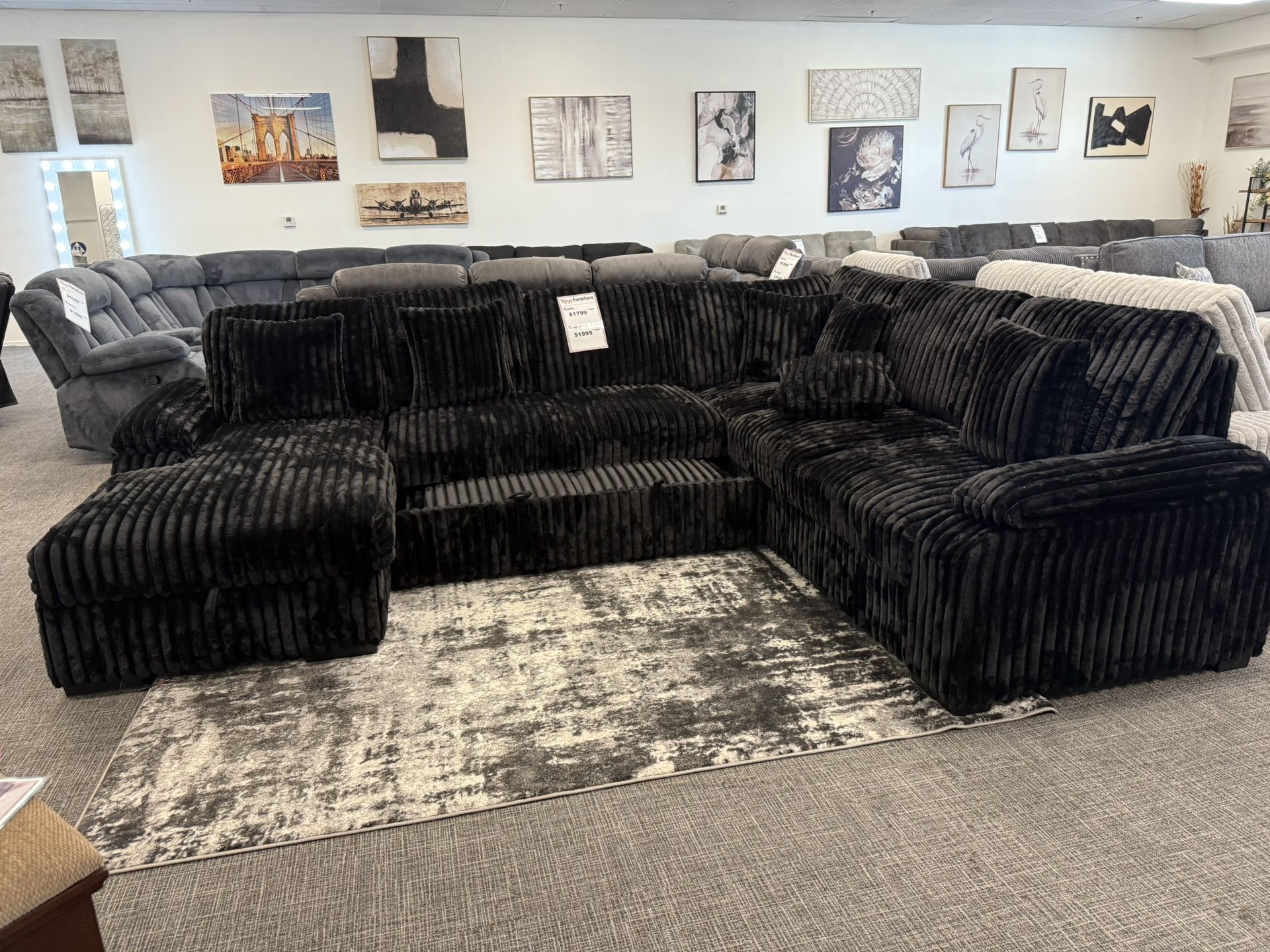 🖤 Black Corduroy Sectional w/ Sleeper & Storage – $1799 DEAL!