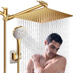 Shower Head,12'' Rain Shower Head with 11'' Adjustable Extension Arm and 5 Settings High Pressure Handheld Shower Head Combo,Powerful Shower Spray Aga