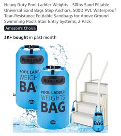 Heavy Duty Pool Ladder Weights - 50lbs Sand Fillable Universal Sand Bags Step Anchors, 500D PVC Waterproof Tear-Resistance Foldable Sandbags for Above
