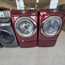 Samsung Front Load Washer And Electric Dryer Set With Pedestal 