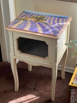 Vintage French Provincial Side Table with Hand-Painted Top