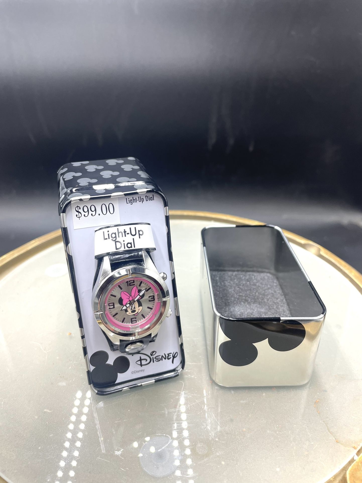 NIB MZ Berger Disney Minnie Mouse Watch with Instructions Tin Case Light Up Dial