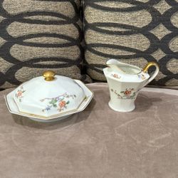Limoges France Theodore Haviland Flower Pattern Creamer& 3 PCs Butter Dish 