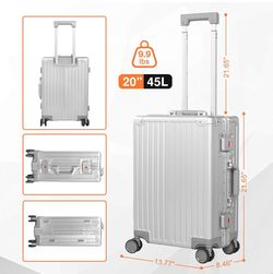 20” Aluminum Carry-On Suitcase – TSA Locks & 360° Wheels