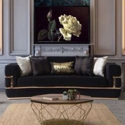 Black Sofa With Golden Stripes