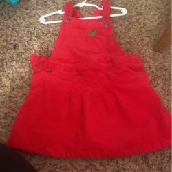 Size 6t Red Courduroy Skirt Overalls  W Apple On Front
