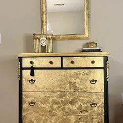 1940’s Vintage Gold Dresser And Mirror 