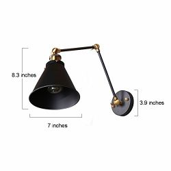 LNC Black Wall Sconce, Plug-in Metal Swing Arm Wall Lamp Shade